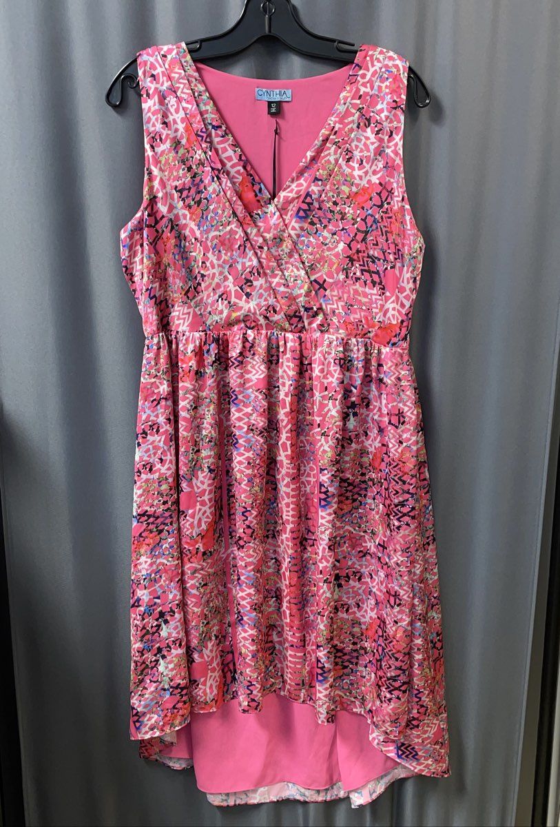 NWT Women's Pink Multicolored Cynthia Rowley Short Sleeve Dress - Size 12