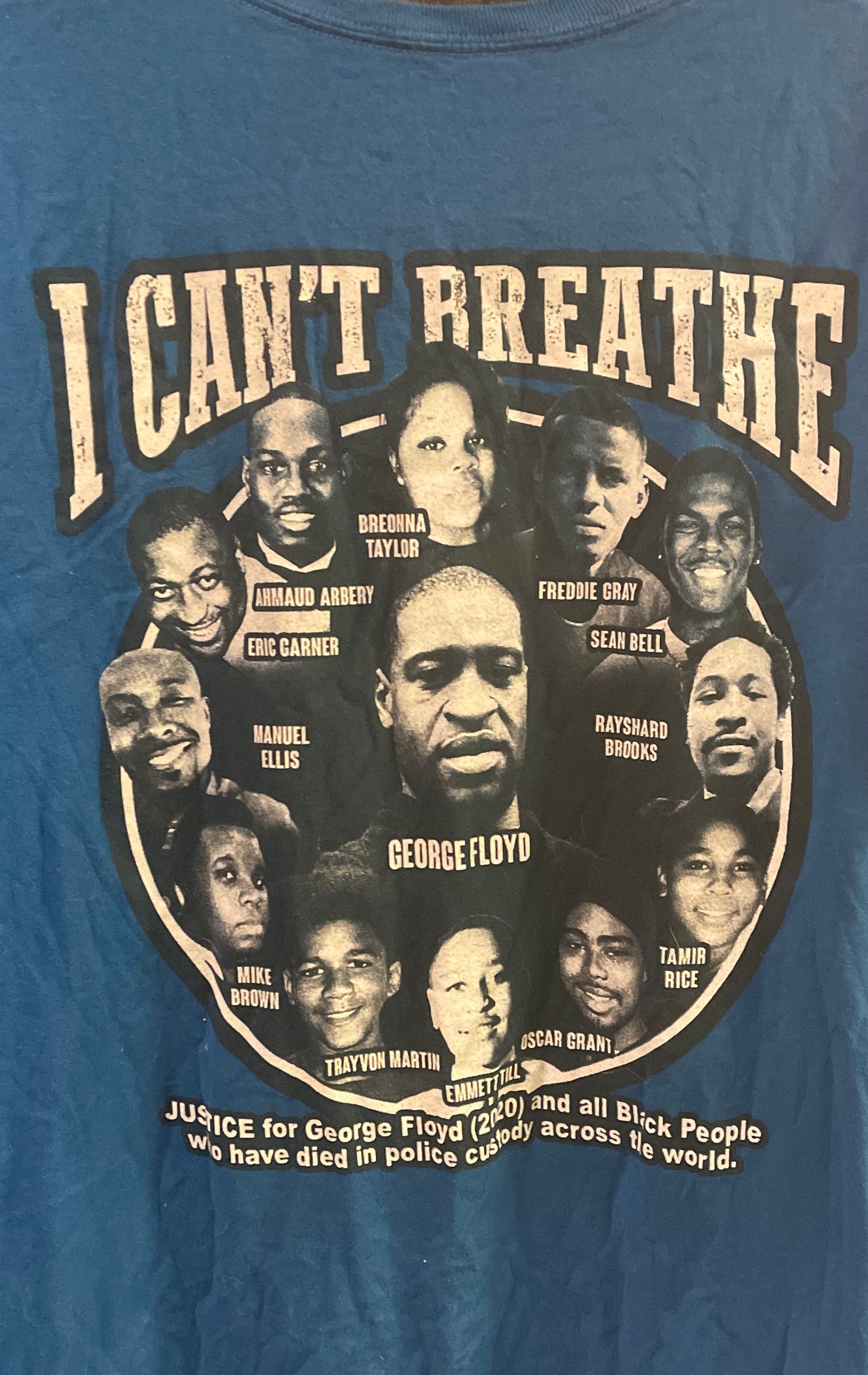 Platinum Men's Blue Black Lives Matter BLM I Can't Breathe Graphic T-Shirt Sz L