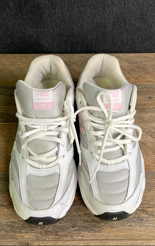 New Balance 80 WE80SP1 White Pink Silver Running Training Shoes Womens Size 9.5