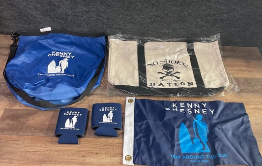 Kenny Chesney 2018 Tour Lot 5pc No Shoes Nation Tote Bag Flag Koozies