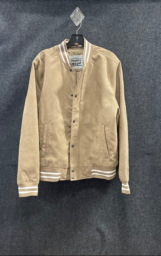 Levi's Men's Tan Faux Suede Varsity Bomber Jacket Snap Front Sz M