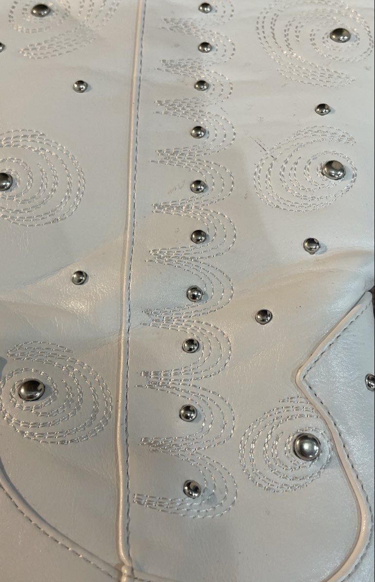 Dream Pairs White Studded Cowboy Western Mid Calf Boots Women's Size 9.5