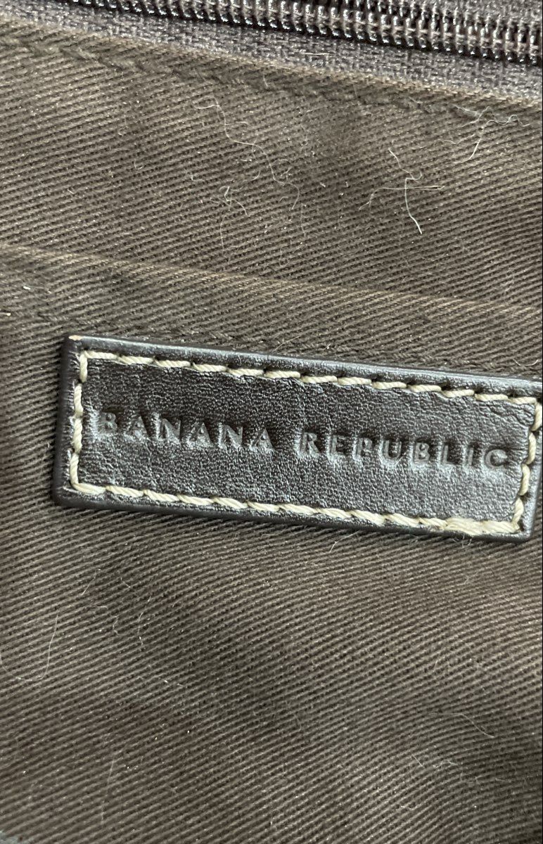 Banana Republic Brown Canvas Large Tote Bag Leather Handles Silver Hardware