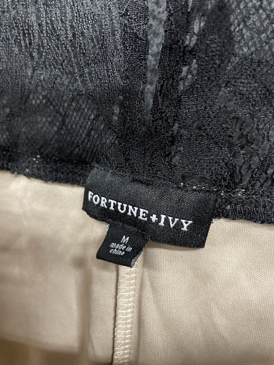 Fortune + Ivy Women's Bellah Lace Blouse Black Tan Mock Neck Sleeveless Sz M