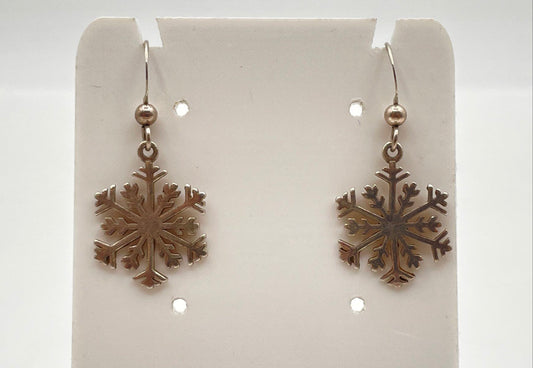 925 Sterling Silver Snowflake Dangle Earrings 2.2g