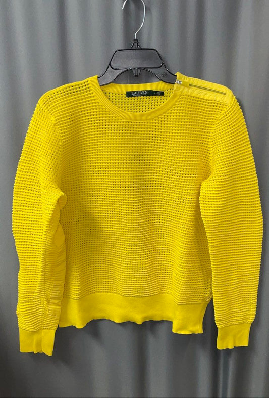 Lauren Ralph Lauren Women's Yellow Waffle Knit Shoulder Zip Sweater Size L