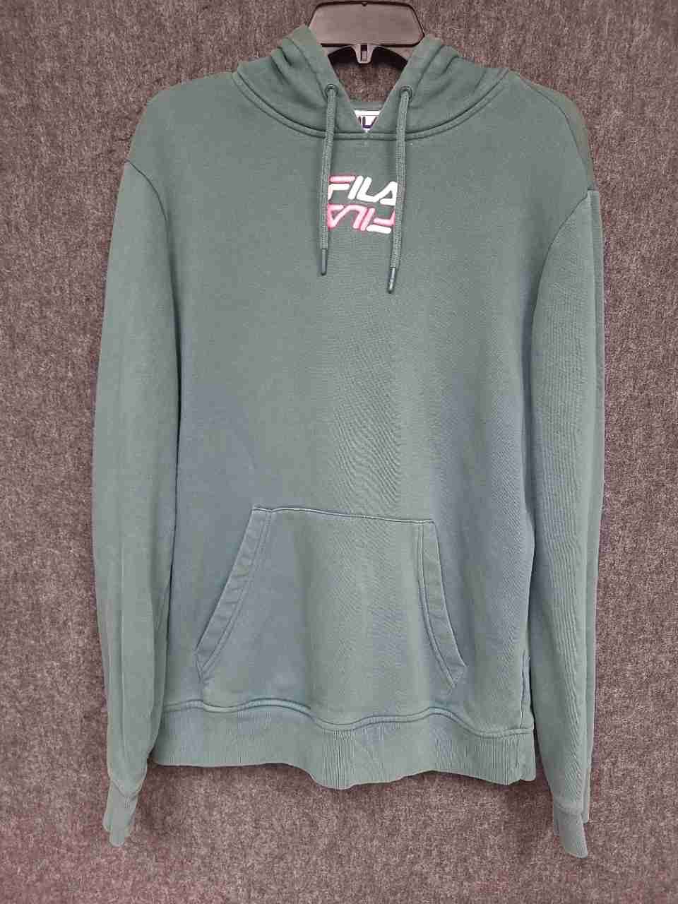 Fila Men's Sage Green Hoodie Embroidered Chest Logo Large Back Graphic Sz M