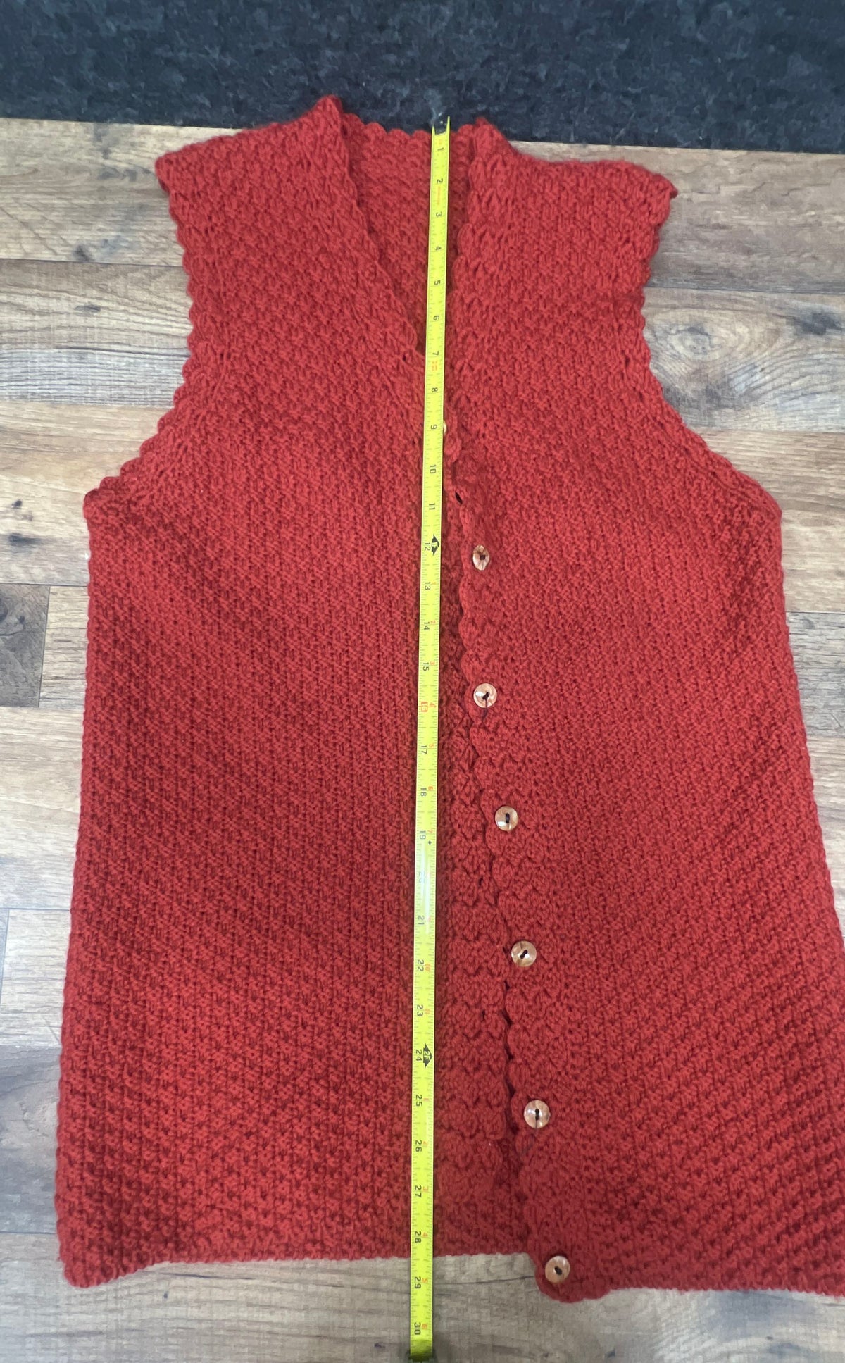 Women's Red Knitted Button Front Textured Vest Waistcoat M