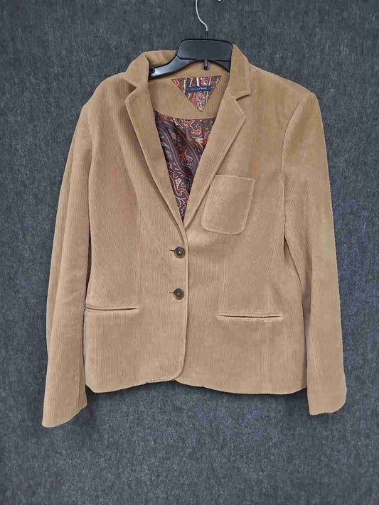 Tommy Hilfiger Women's Tan Corduroy Blazer Jacket Elbow Patches Paisley Lining
