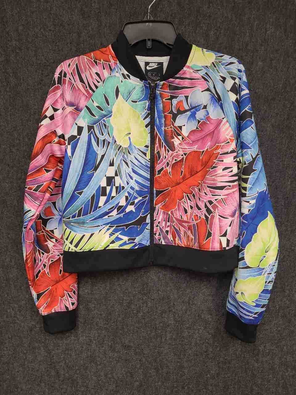 Nike Women's Tropical Floral Print Cropped Bomber Jacket Multicolor Sz M