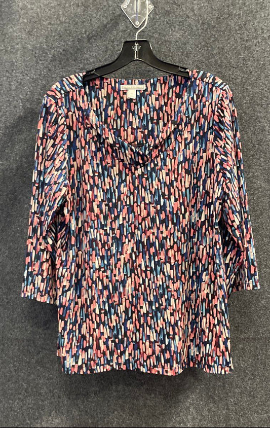 Dana Buchman Women's Multicolor Abstract Print Cowl Neck 3/4 Sleeve Top Sz XL