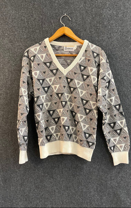 London Fog Men's Vintage 80s Sweater Multicolor Geometric Aztec V-Neck L