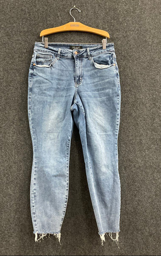 Judy Blue Women's High Rise Raw Hem Skinny Jeans Medium Wash Blue Sz 14W
