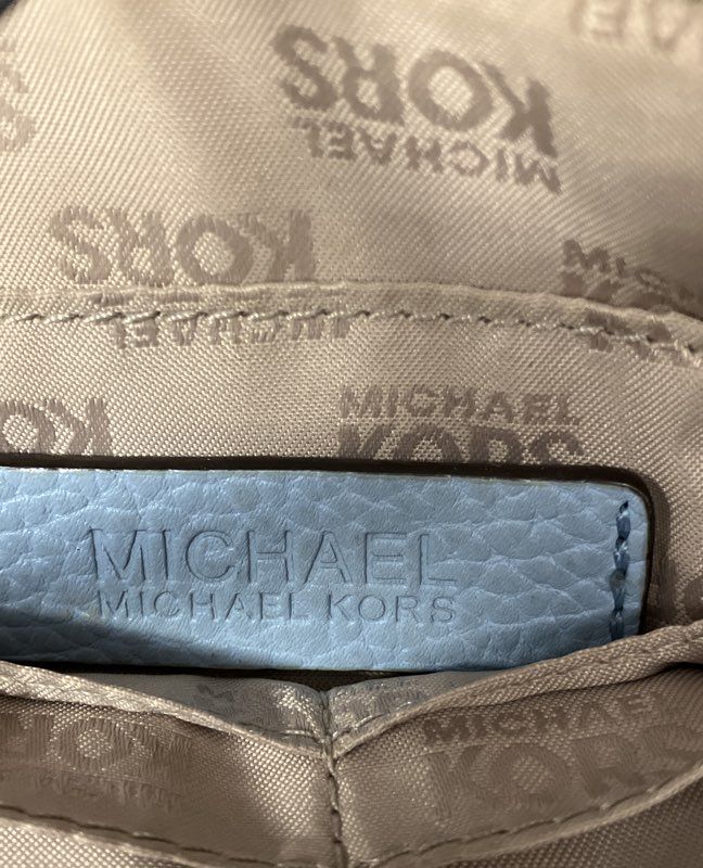 Michael Kors Light Blue Pebbled Leather Large Wristlet Pouch Silver Hardware