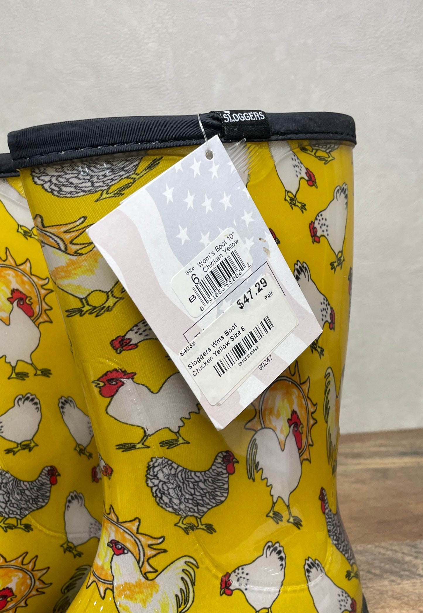 Sloggers Chicken Yellow 10-inch Rain Garden Boots Women's Size 6 NWT
