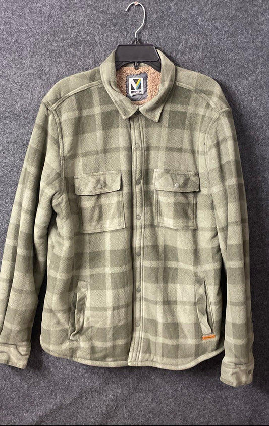 Voyager Men's Green Plaid Shirt Jacket Sherpa Lined Fleece Sz L