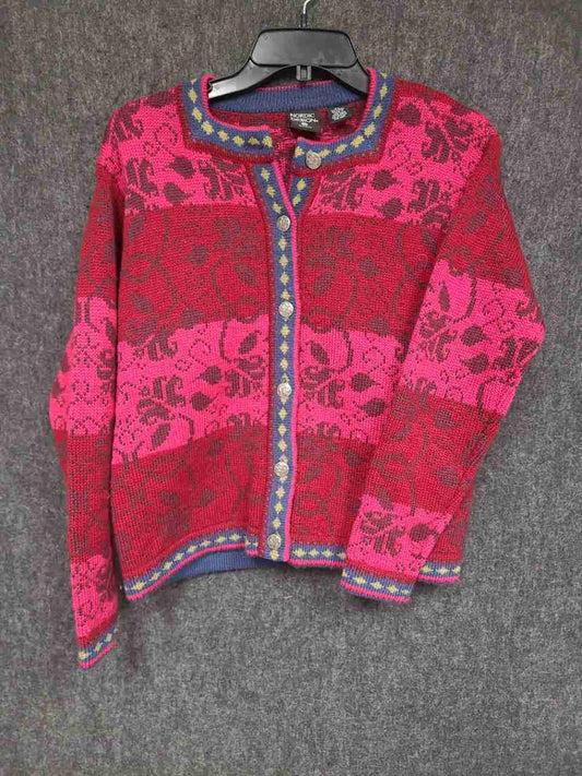 Vintage Nordic Design Women's Red Pink Wool Cardigan Sweater Petite Small PS