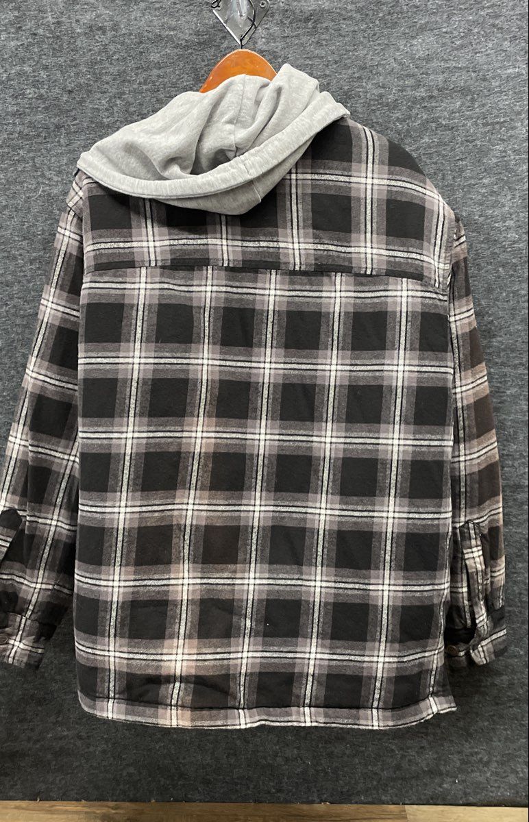Red Head Men's Black Gray Plaid Flannel Hoodie Quilted Lined Shirt Jacket XL