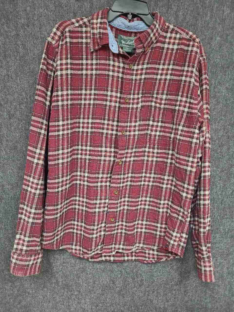 Woolrich Mens Plaid Cotton Button Down Shirt Ruby Red Long Sleeve Sz M