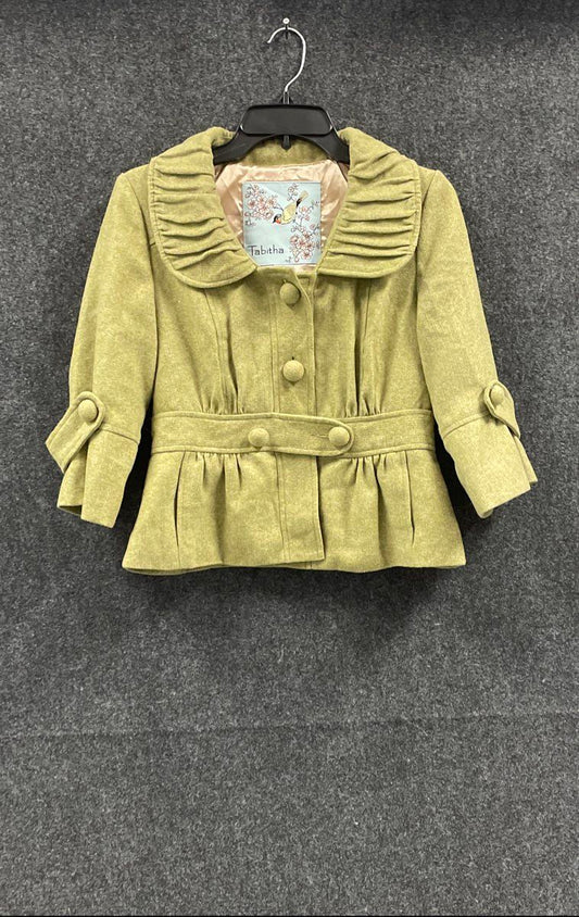 Tabitha Women's Green Ruffle Shawl Collar Peplum Cropped Blazer Jacket Sz 4