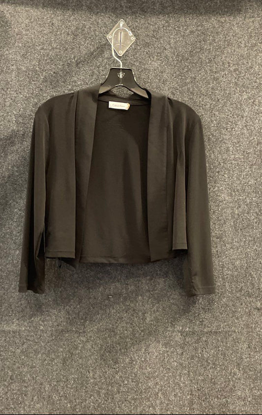 Calvin Klein Women's Black Cropped Shawl Collar Open Front Bolero Shrug Sz S
