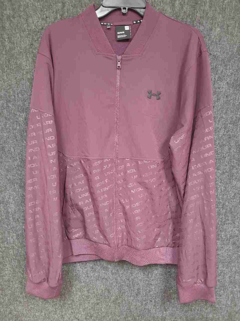 Under Armour Women's Maroon All Over Logo Print Full Zip Woven Jacket Size LG