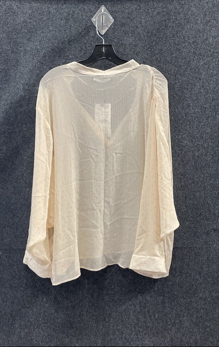 Zara Women's Tan V-Neck Sheer Rhinestone Embellished Blouse Top Sz XL NWT