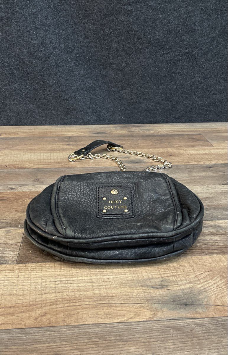 Juicy Couture Black Pebbled Leather Crossbody Bag Gold Chain Strap
