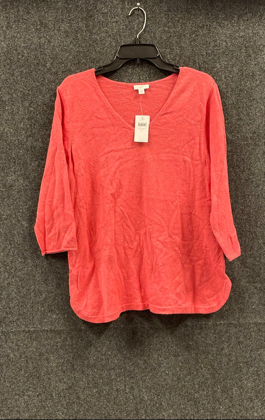 J.Jill Women's NWT Sweater Top Pink Guava Speckled V-Neck Cotton Blend Sz L
