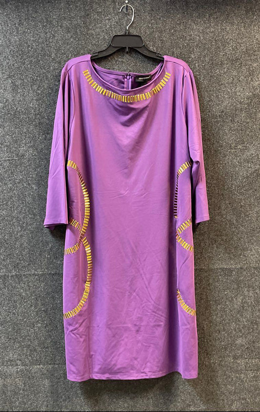 Ashley Stewart Women's Purple Gold Trim 3/4 Sleeve Shift Dress NWT Sz 26/28