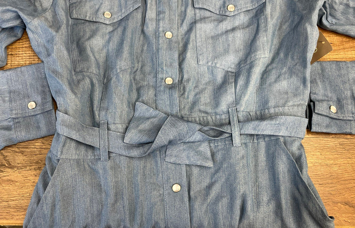 Eva Mendes New York & Company Women's Blue Chambray Belted Dress Sz 10 NWT