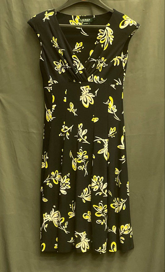 Lauren Ralph Lauren Women's NWT V-Neck Floral Midi Dress Black Sz 2
