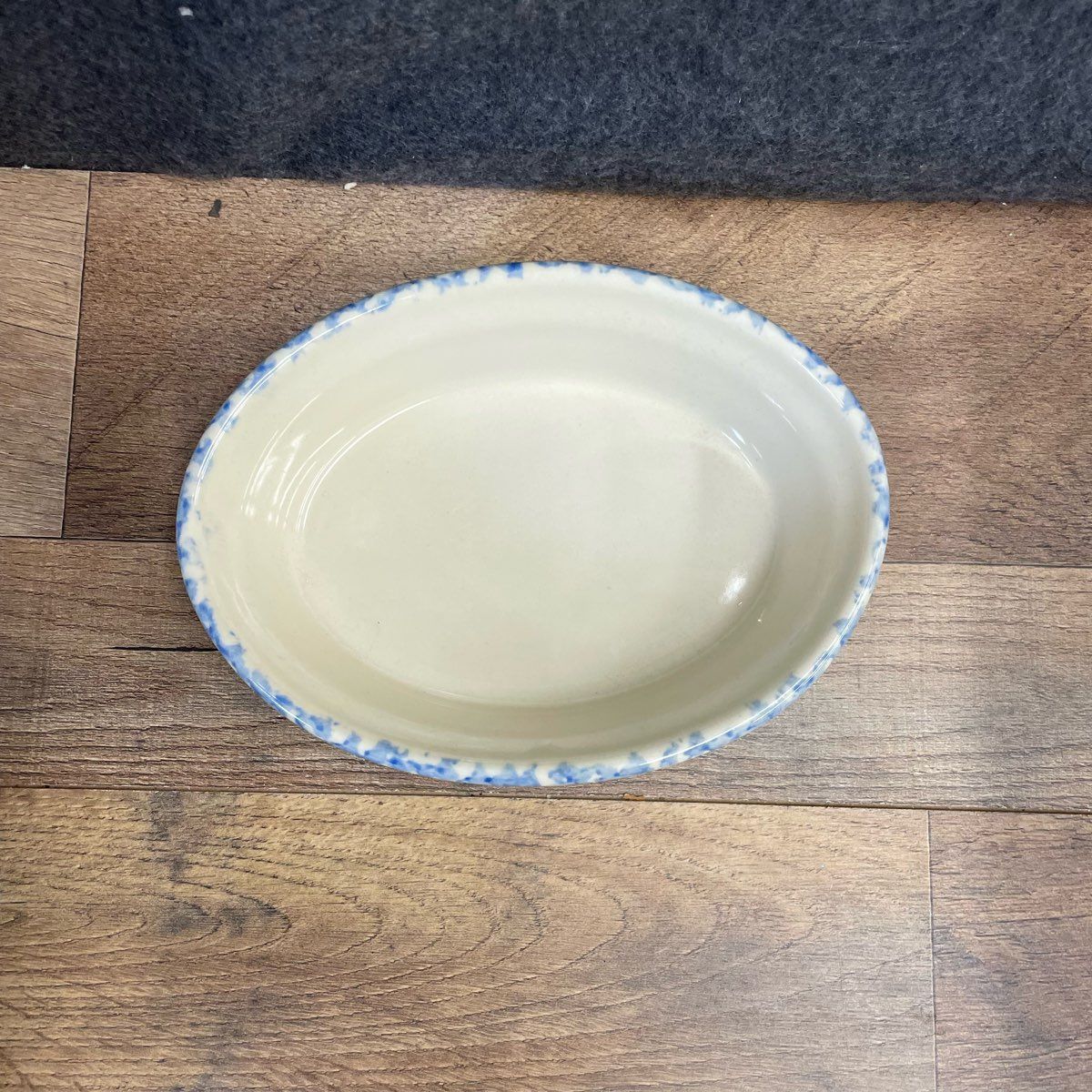 Blue Spongeware Oval Baking Dish by Workshops of Gerald E. Henn Pottery