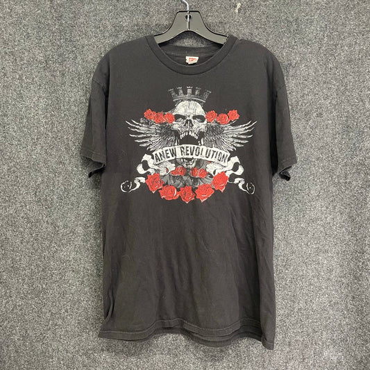 A New Revolution Rock Band Skull & Roses Graphic T-Shirt Double Stitch Sz L