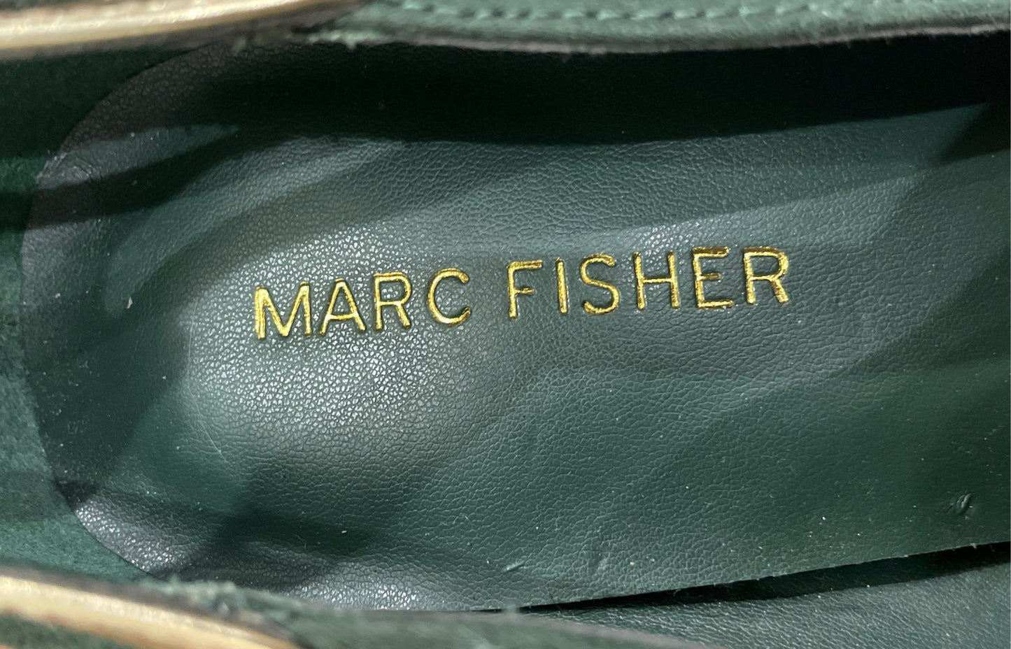 Marc Fisher Forest Green Suede Pointed Toe Stiletto Heels Gold Trim Size 8.5