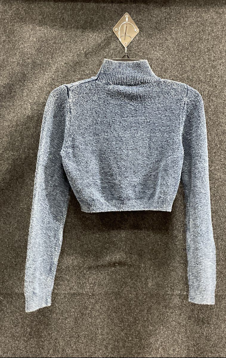 Zara Women's Blue Fuzzy Knit Mock Neck Long Sleeve Cropped Sweater M
