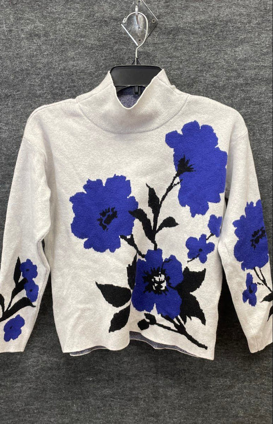 Philosophy Women's Gray Blue Floral Long Sleeve Mock Neck Sweater XS
