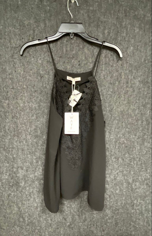 WAYF Women's Black Lace Trim Lace-Up Cami Top Size XL NWT