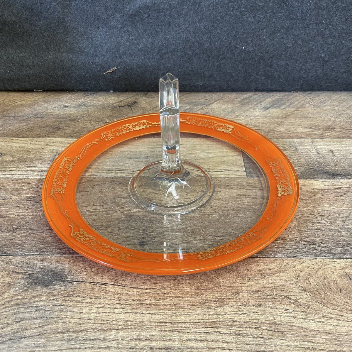 Vintage Style Orange and Gold Glass Serving Tray