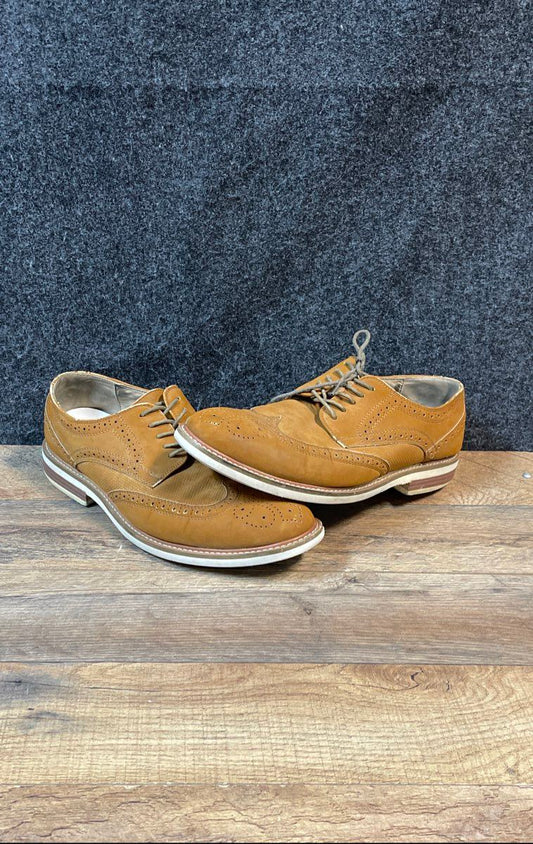 Kenneth Cole Reaction Tan Brown Wingtip Brogue Oxford Shoes Men's Size 8.5