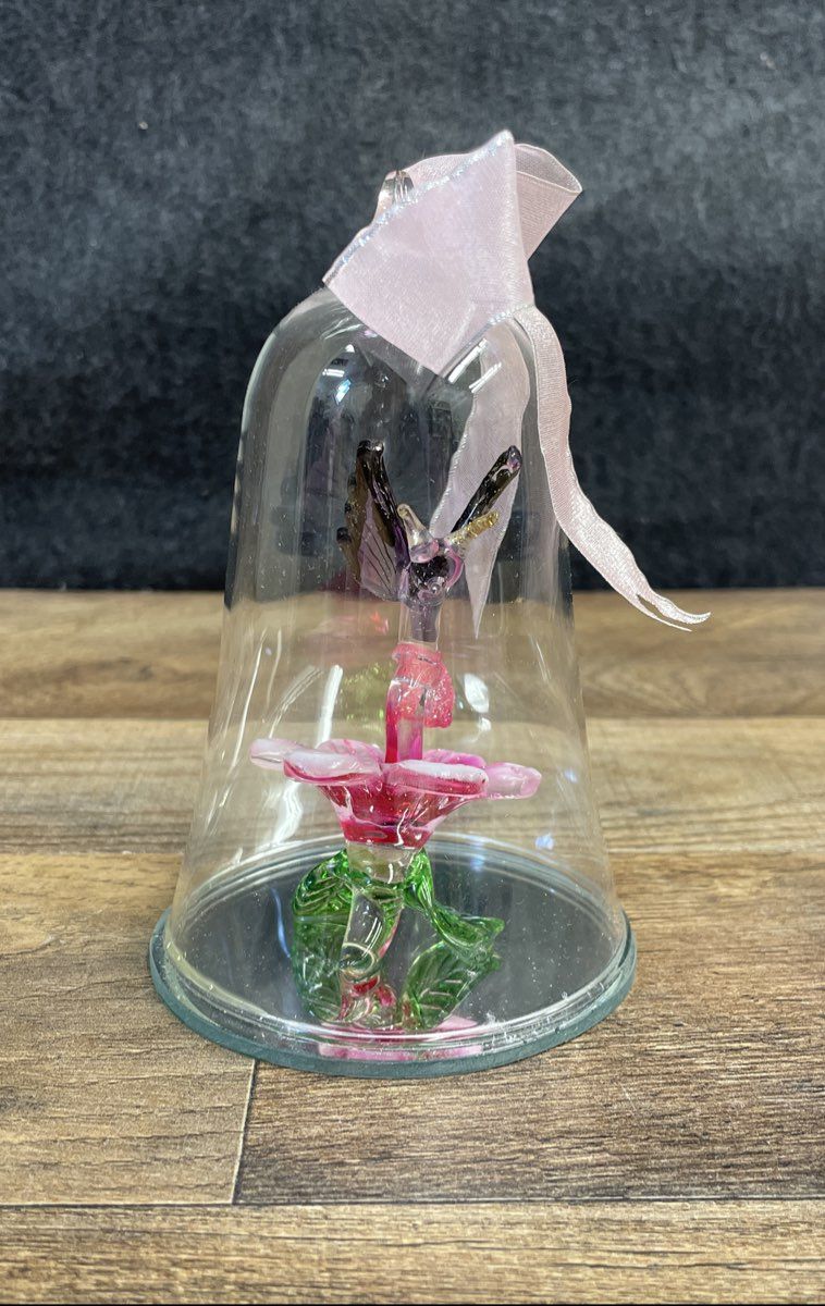 Glass Dome with a Glass Butterfly on a Glass Leaf Figurine