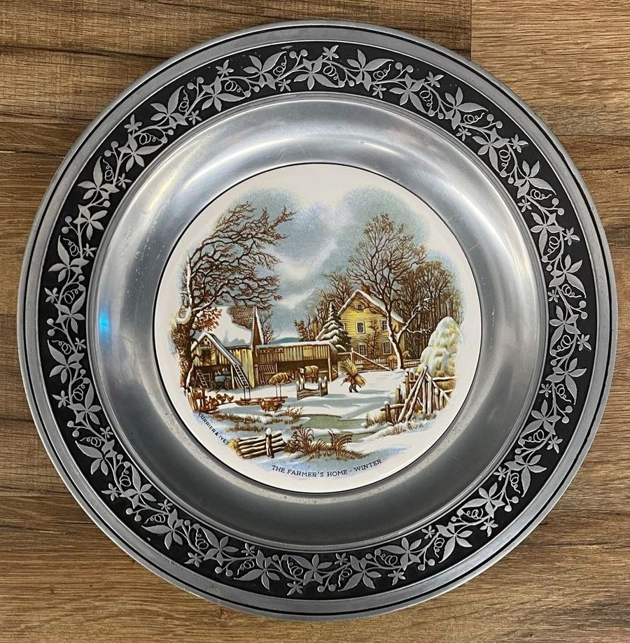 Currier and Ives Framed Ceramic Tile Plate