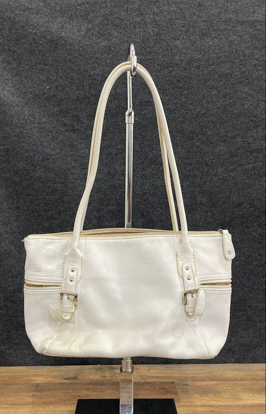 Tignanello White Pebbled Leather Shoulder Bag Tote Silver Hardware