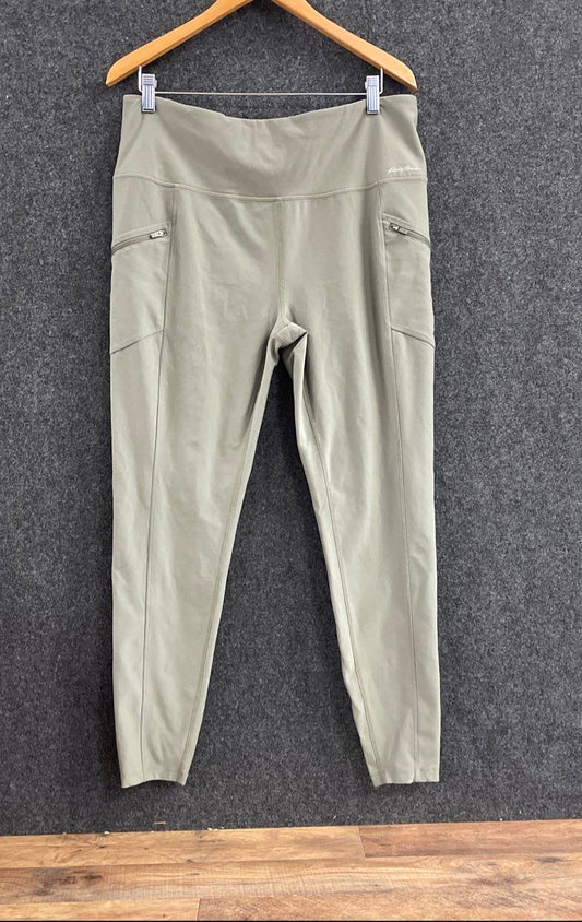 Eddie Bauer Women's Motion Trail Tight Leggings Sage Green Zipper Pockets Sz XL