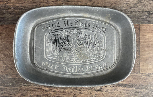 Vintage Metalart Co. Tray Give Us This Day Our Daily Bread Harvest Farm Scene