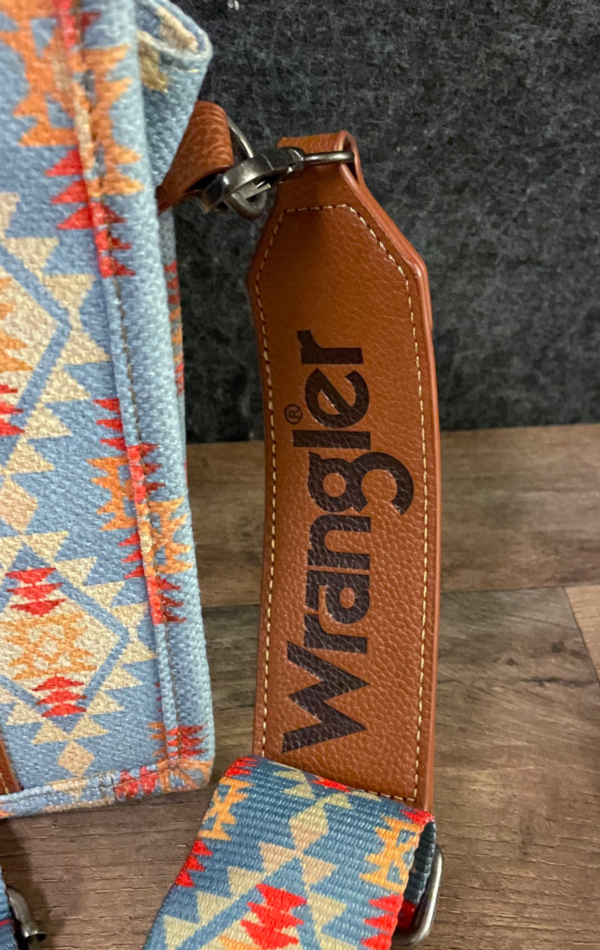 Wrangler Blue Southwestern Tribal Woven Canvas Tote Handbag Crossbody Bag