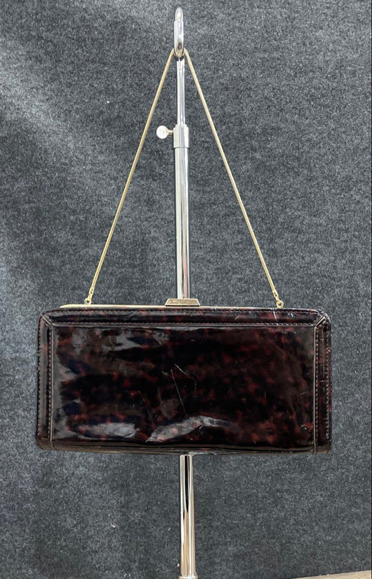 Banana Republic Red Black Cheetah Patent Clutch Shoulder Bag Gold Chain
