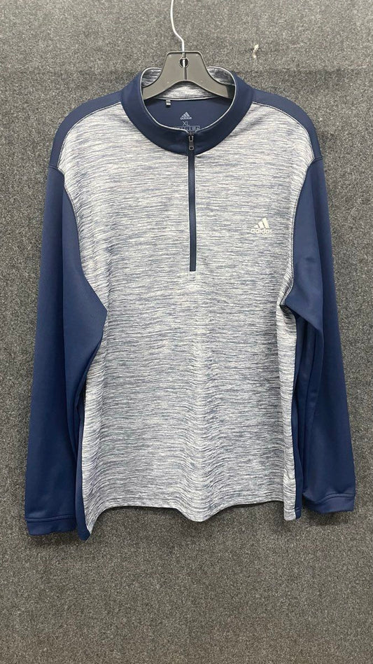 Adidas Men's 1/4 Zip Pullover Navy Blue Heather Gray Performance Fleece Sz XL