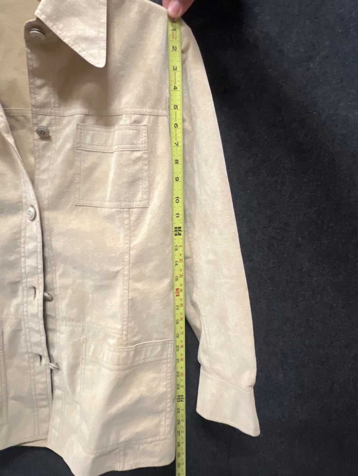 Vintage 90s Leonard Paris Women's Tan Faux Suede Safari Jacket France Size 2