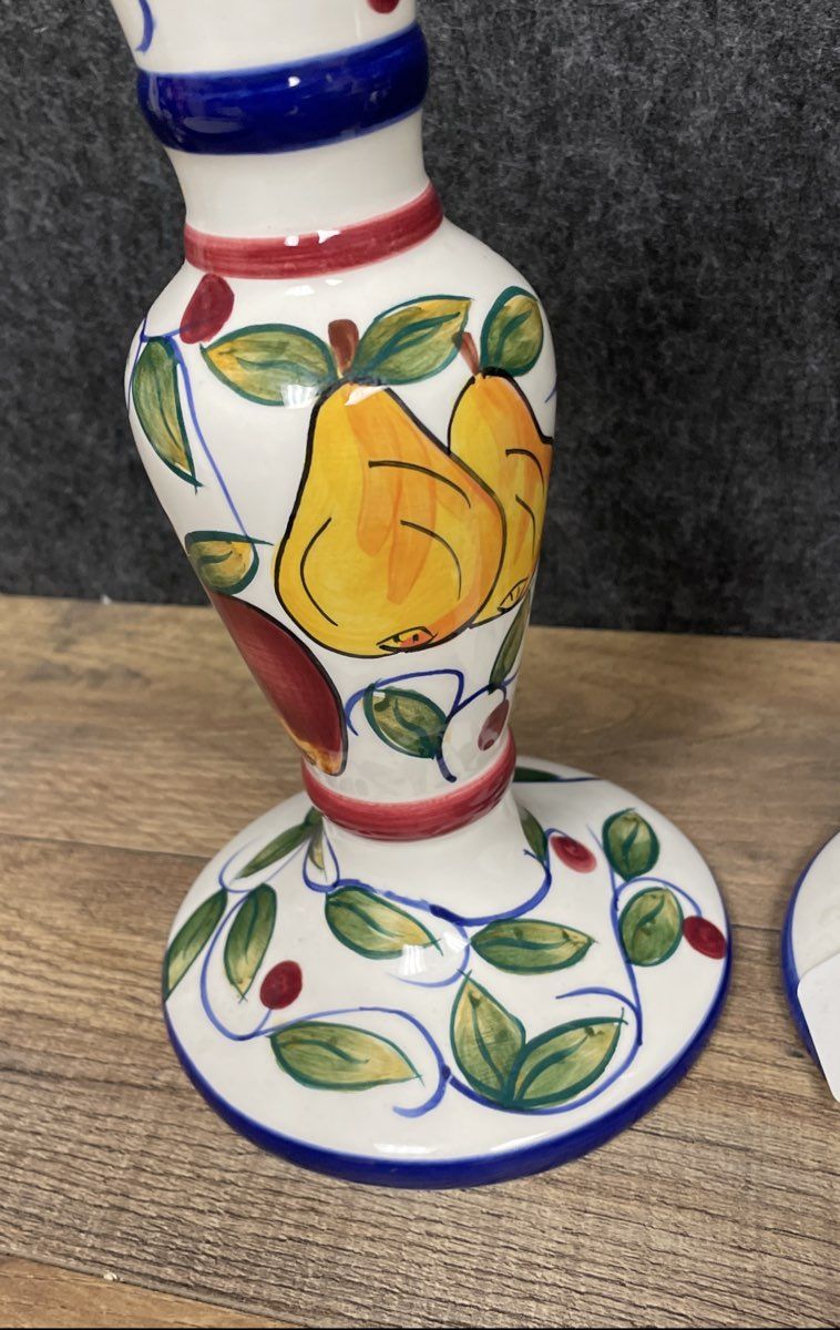 Bella Casa Ceramic Candle Holder Set Hand Painted